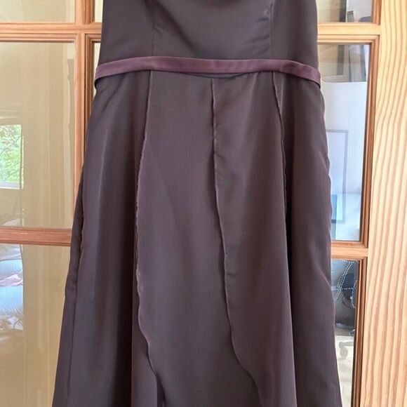 Flowy Strapless Prom Dress Size 14 Brown - Picture 2 of 7